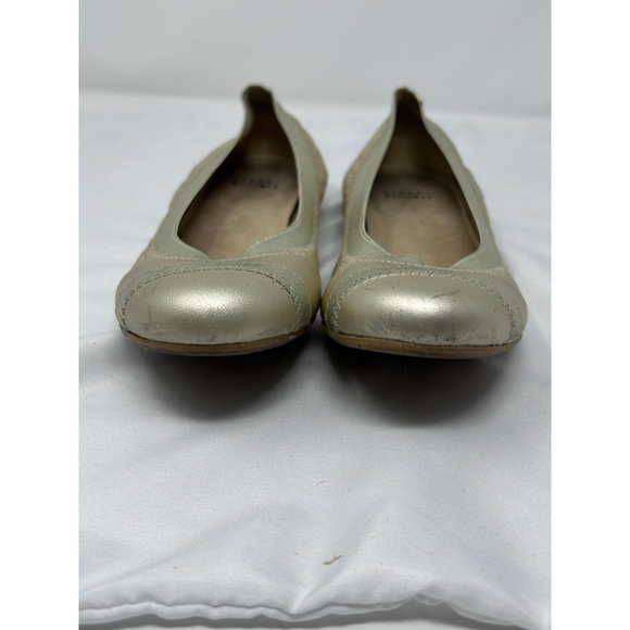 Stuart Weitzman Gold Ballet Flats Metallic Leather Round Toe Women’s 8 - Picture 6 of 9